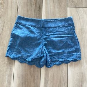 EUC Anne Taylor LOFT Size 4 Chambray Shorts with Scallop trim Riviera Short